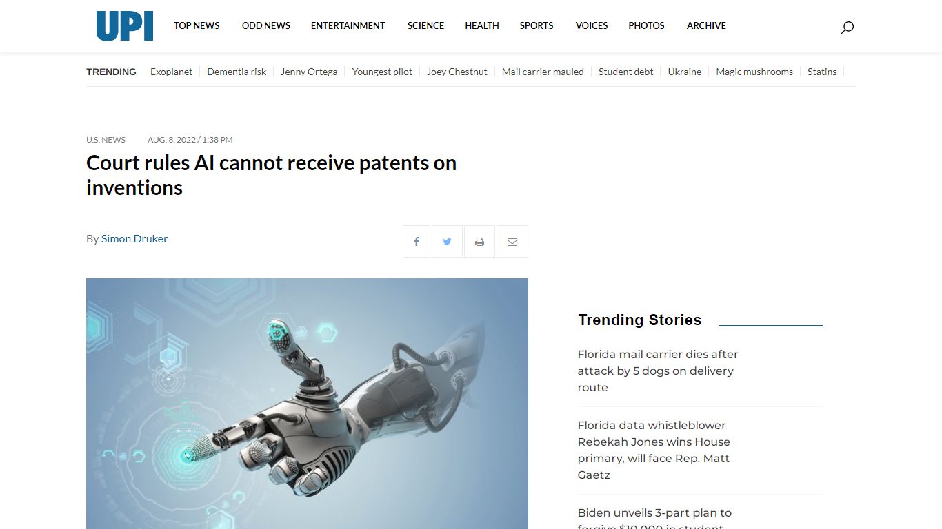 Court rules AI cannot receive patents on inventions - UPI.com